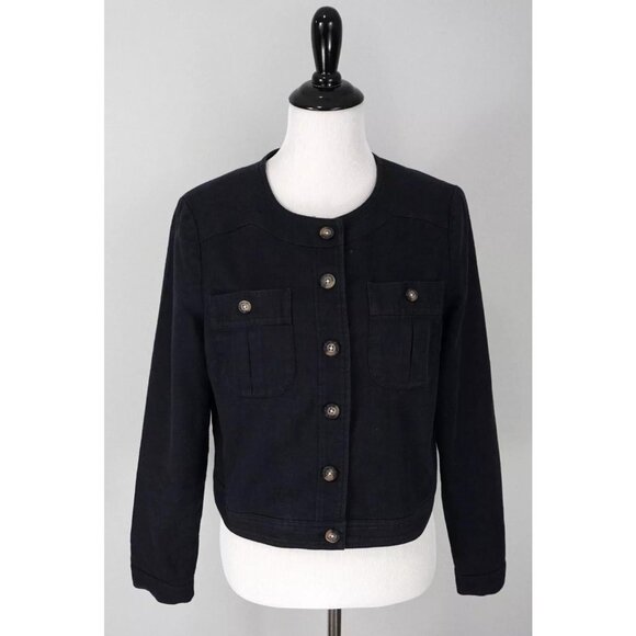Boden Navy Blue Button Up Cotton Cropped Blazer Jacket Size 8 - Picture 1 of 6